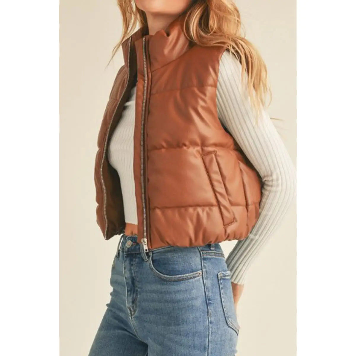 Bonaventure Brown Faux Leather Vest