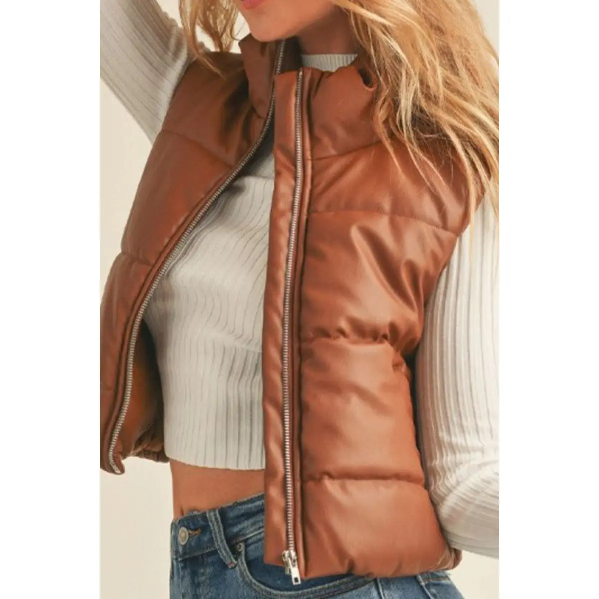 Bonaventure Brown Faux Leather Vest